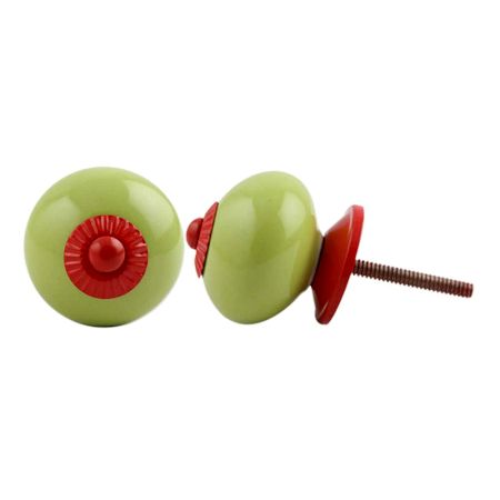 Lime Round Red Fitting Ceramic Knob